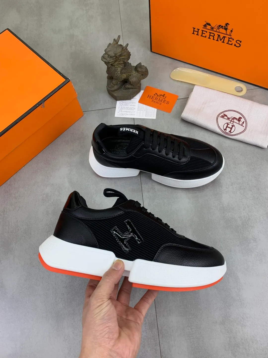 Men's men's shoes P460 new style [HERMES] Hermès - High-end quality original order - Upper: 🔝Nappa calfskin, sewn brand 'H' totem - Inner: water-dyed cowhide - Outsole: ultra-light TPU foam; molded outsole - Ultra-high quality control·Fine workmanship: highlighted (high-end·nobility·grade) -Size: 38-44 (45 can be customized)·